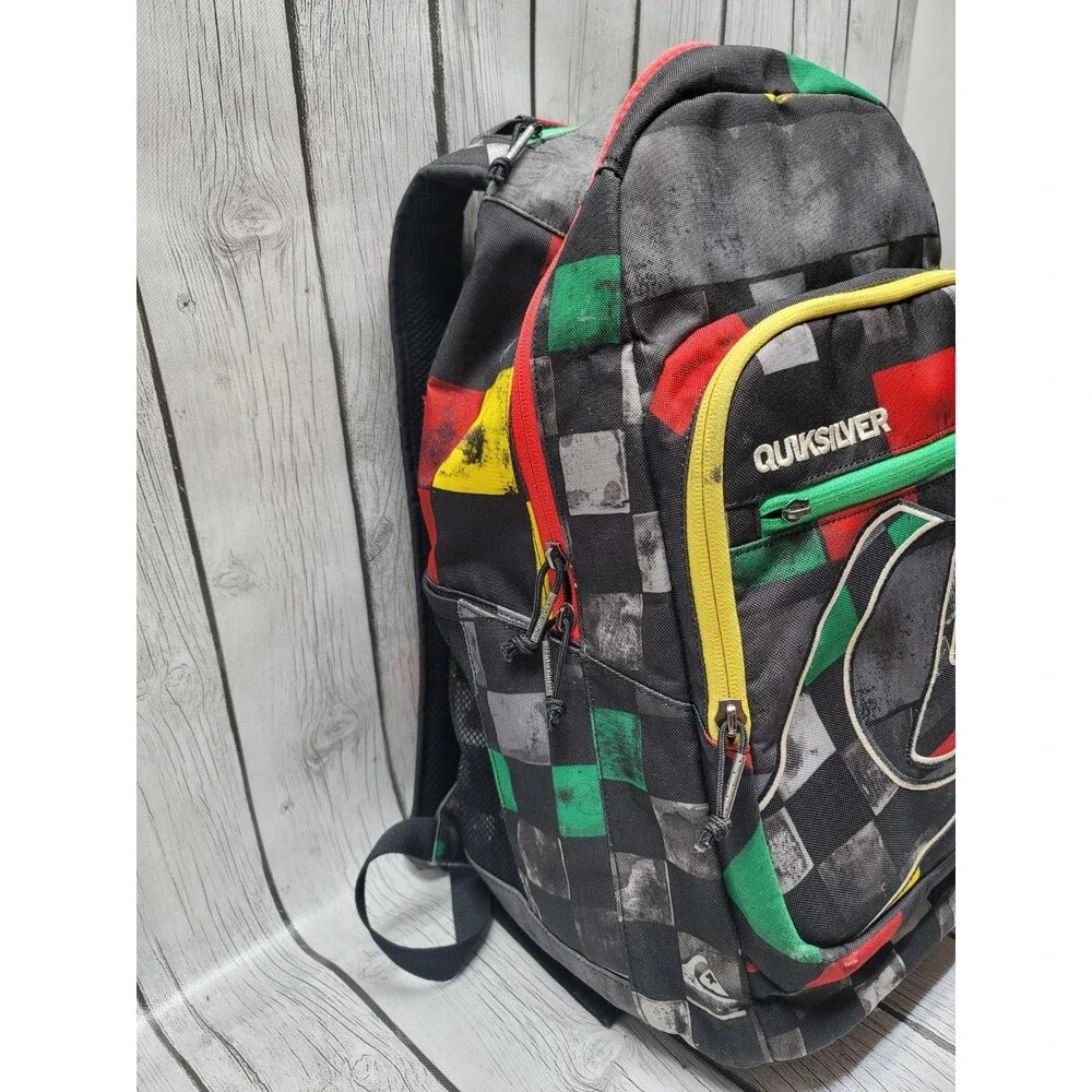 Quiksilver Backpack DNA Rasta Colorful Block Book Bag Surf Beach Backpack Rare